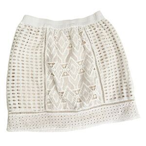 Skies Are Blue Crochet Mini Skirt Eyelet Size S Womens Nude Ivory White Lined